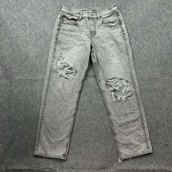 American Eagle '90s Straight Leg Jeans Women's Size 12 Gray Distressed Denim - Picture 2 of 12